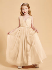 Robes de Demoiselle d'Honneur Junior en Tulle avec Haut en Satin Pêche