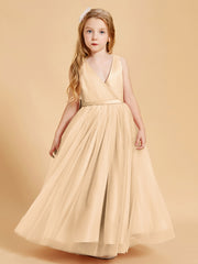 Robes de Demoiselle d'Honneur Junior en Tulle avec Haut en Satin Pêche