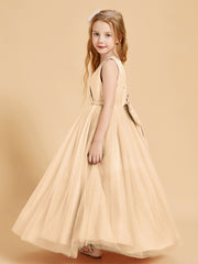 Robes de Demoiselle d'Honneur Junior en Tulle avec Haut en Satin Pêche