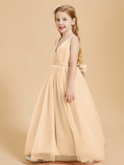 Robes de Demoiselle d'Honneur Junior en Tulle avec Haut en Satin Pêche