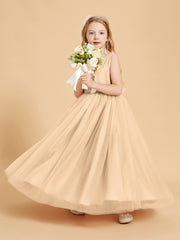 Robes de Demoiselle d'Honneur Junior en Tulle avec Haut en Satin Pêche