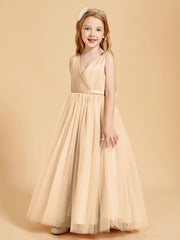 Robes de Demoiselle d'Honneur Junior en Tulle avec Haut en Satin Pêche