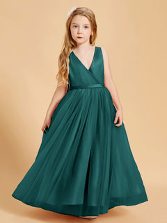 Robes de Demoiselle d'Honneur Junior en Tulle avec Haut en Satin Paon