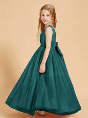 Robes de Demoiselle d'Honneur Junior en Tulle avec Haut en Satin Paon