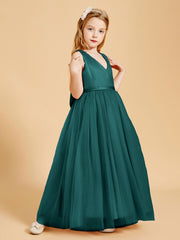 Robes de Demoiselle d'Honneur Junior en Tulle avec Haut en Satin Paon
