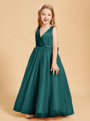 Robes de Demoiselle d'Honneur Junior en Tulle avec Haut en Satin Paon