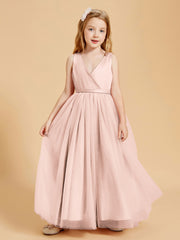 Robes de Demoiselle d'Honneur Junior en Tulle avec Haut en Satin Rose Perle