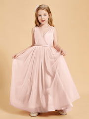 Robes de Demoiselle d'Honneur Junior en Tulle avec Haut en Satin Rose Perle