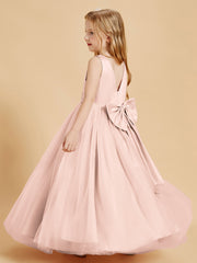 Robes de Demoiselle d'Honneur Junior en Tulle avec Haut en Satin Rose Perle