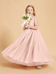Robes de Demoiselle d'Honneur Junior en Tulle avec Haut en Satin Rose Perle