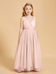 Robes de Demoiselle d'Honneur Junior en Tulle avec Haut en Satin Rose Perle