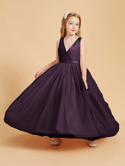 Robes de Demoiselle d'Honneur Junior en Tulle avec Haut en Satin Plum