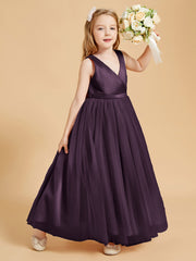 Robes de Demoiselle d'Honneur Junior en Tulle avec Haut en Satin Plum