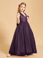 Robes de Demoiselle d'Honneur Junior en Tulle avec Haut en Satin Plum
