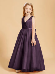 Robes de Demoiselle d'Honneur Junior en Tulle avec Haut en Satin Plum