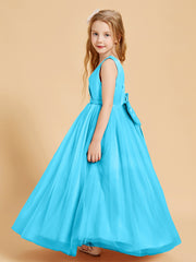 Robes de Demoiselle d'Honneur Junior en Tulle avec Haut en Satin Piscine