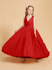 Robes de Demoiselle d'Honneur Junior en Tulle avec Haut en Satin Rouge