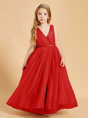 Robes de Demoiselle d'Honneur Junior en Tulle avec Haut en Satin Rouge