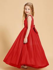 Robes de Demoiselle d'Honneur Junior en Tulle avec Haut en Satin Rouge
