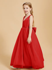 Robes de Demoiselle d'Honneur Junior en Tulle avec Haut en Satin Rouge