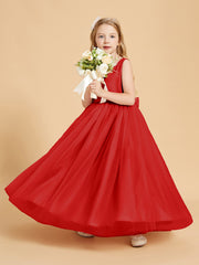 Robes de Demoiselle d'Honneur Junior en Tulle avec Haut en Satin Rouge