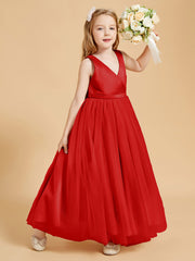 Robes de Demoiselle d'Honneur Junior en Tulle avec Haut en Satin Rouge