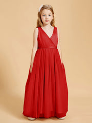 Robes de Demoiselle d'Honneur Junior en Tulle avec Haut en Satin Rouge