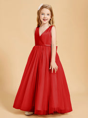Robes de Demoiselle d'Honneur Junior en Tulle avec Haut en Satin Rouge