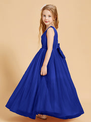 Robes de Demoiselle d'Honneur Junior en Tulle avec Haut en Satin Bleu Royale