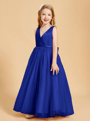 Robes de Demoiselle d'Honneur Junior en Tulle avec Haut en Satin Bleu Royale