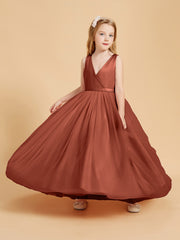 Robes de Demoiselle d'Honneur Junior en Tulle avec Haut en Satin Rouille