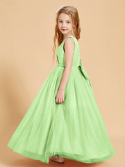 Robes de Demoiselle d'Honneur Junior en Tulle avec Haut en Satin Sauge
