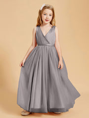 Robes de Demoiselle d'Honneur Junior en Tulle avec Haut en Satin Argent
