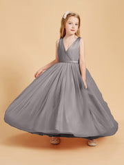 Robes de Demoiselle d'Honneur Junior en Tulle avec Haut en Satin Argent