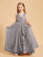 Robes de Demoiselle d'Honneur Junior en Tulle avec Haut en Satin Argent
