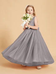 Robes de Demoiselle d'Honneur Junior en Tulle avec Haut en Satin Argent