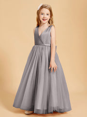 Robes de Demoiselle d'Honneur Junior en Tulle avec Haut en Satin Argent