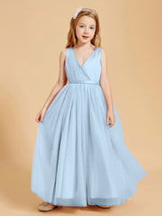 Robes de Demoiselle d'Honneur Junior en Tulle avec Haut en Satin Bleu Ciel