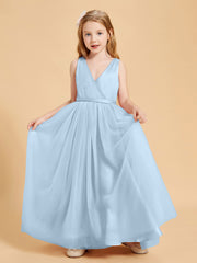 Robes de Demoiselle d'Honneur Junior en Tulle avec Haut en Satin Bleu Ciel