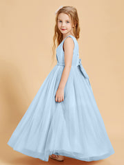 Robes de Demoiselle d'Honneur Junior en Tulle avec Haut en Satin Bleu Ciel