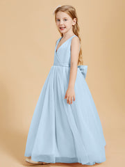Robes de Demoiselle d'Honneur Junior en Tulle avec Haut en Satin Bleu Ciel