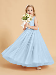 Robes de Demoiselle d'Honneur Junior en Tulle avec Haut en Satin Bleu Ciel