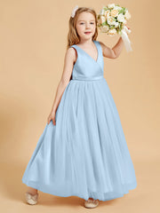 Robes de Demoiselle d'Honneur Junior en Tulle avec Haut en Satin Bleu Ciel