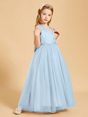 Robes de Demoiselle d'Honneur Junior en Tulle avec Haut en Satin Bleu Ciel