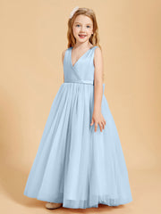 Robes de Demoiselle d'Honneur Junior en Tulle avec Haut en Satin Bleu Ciel