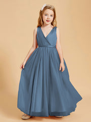 Robes de Demoiselle d'Honneur Junior en Tulle avec Haut en Satin Bleu de Schiste