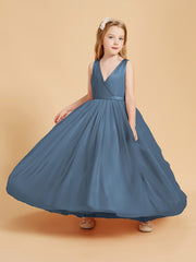 Robes de Demoiselle d'Honneur Junior en Tulle avec Haut en Satin Bleu de Schiste