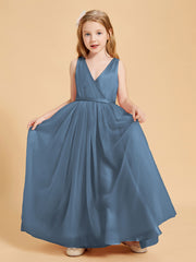 Robes de Demoiselle d'Honneur Junior en Tulle avec Haut en Satin Bleu de Schiste