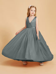Robes de Demoiselle d'Honneur Junior en Tulle avec Haut en Satin Gris Acier