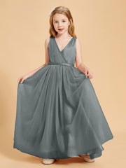 Robes de Demoiselle d'Honneur Junior en Tulle avec Haut en Satin Gris Acier